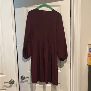Womens Long Sleeve Pleated Dress - Burgundy
